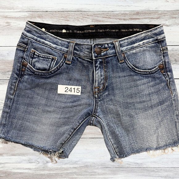 Y2K Rerock For Express Jean Raw Hem 90s Cut Off Shorts Womens light Wash Sz 2 - Picture 4 of 4